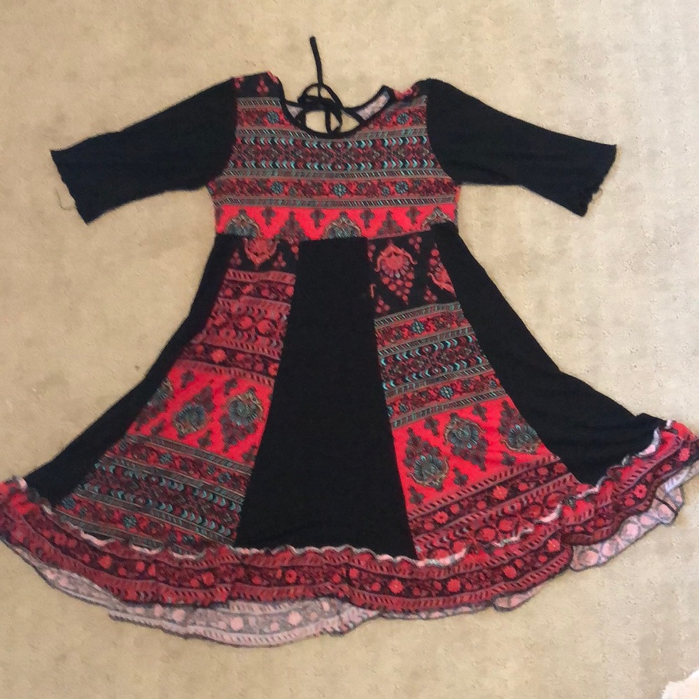Red and black dress.